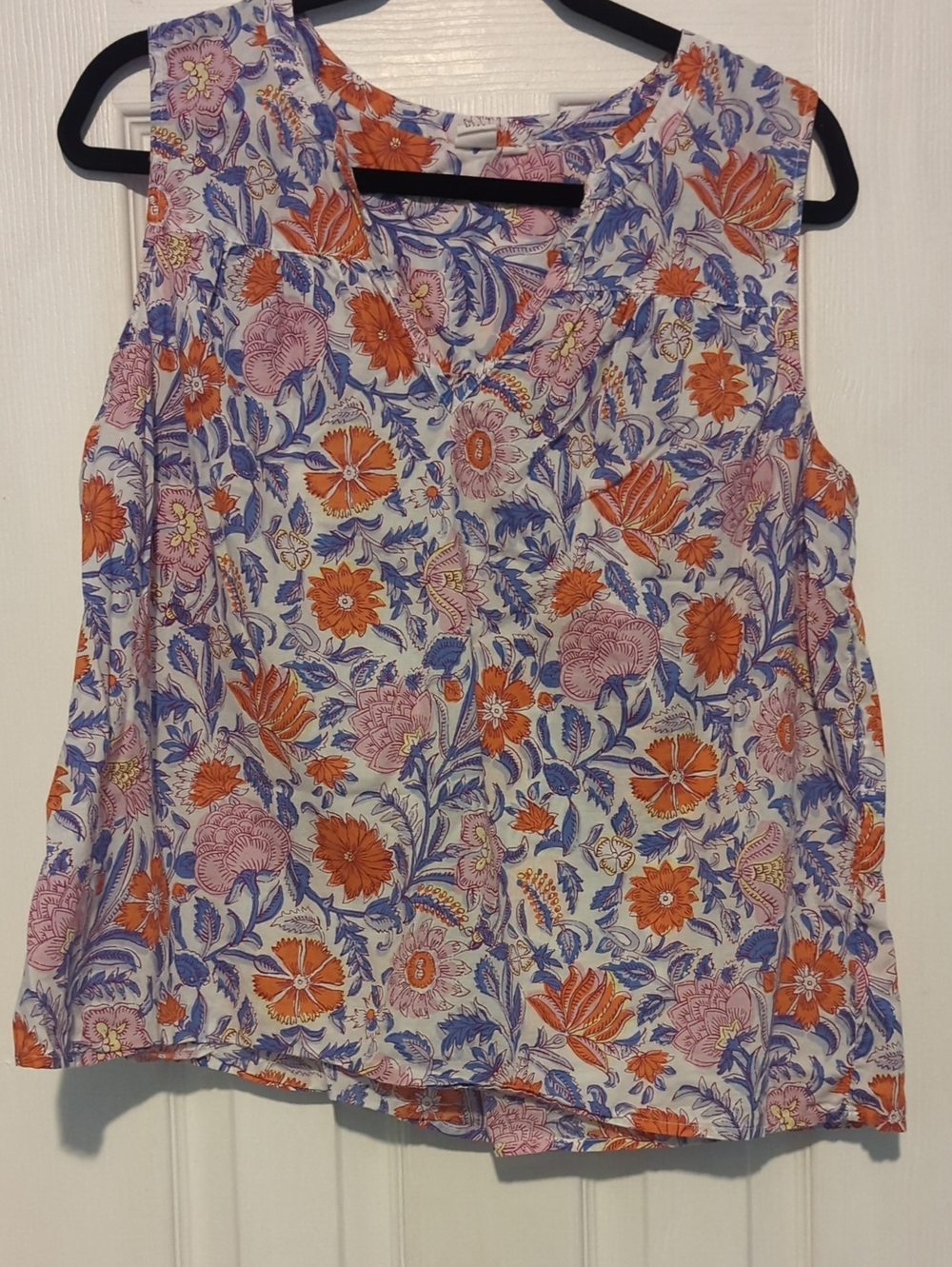 Sleeveless Floral V-Neck Top - Orange & Lavender